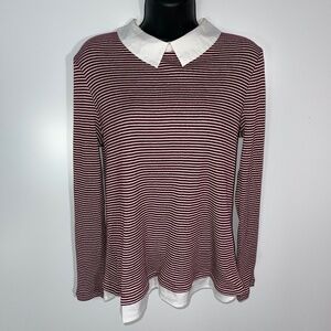 Tory Burch Patsy Poplin Collar Stripe Sweater Top NWT‎ Size Medium
